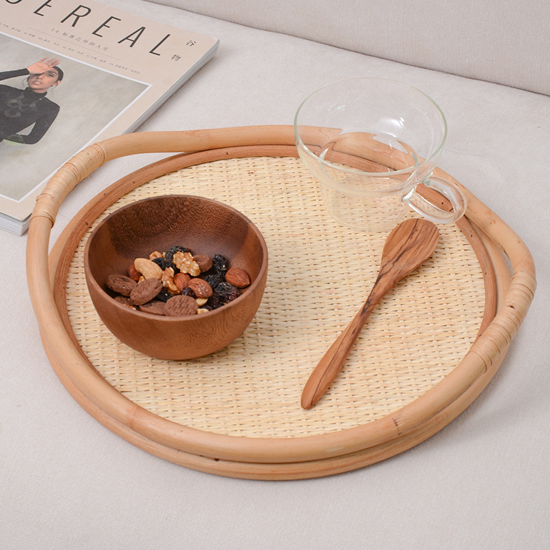 Rattan Tray Handle - Plateau en rotin naturel tressé, avec
