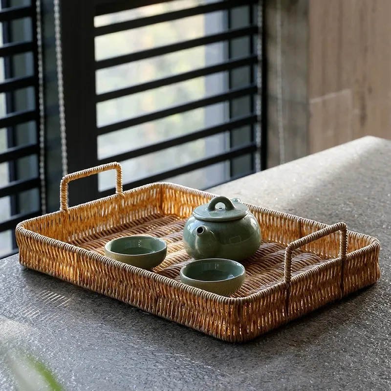 Rattan Tray Handle - Plateau de rangement en plastique avec