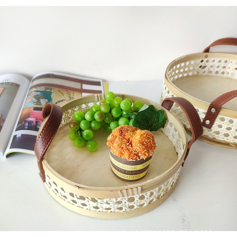 Rattan Tray Handle - Plateau en rotin rétro nordique fait