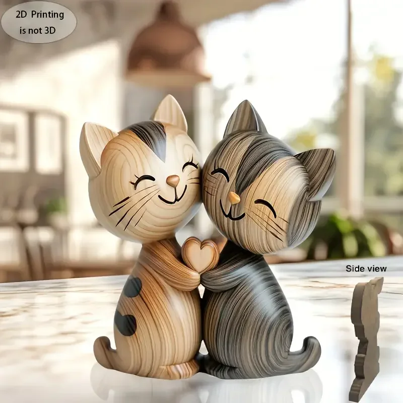 Interior Design Apartment - Sculpture de Couple chaton en bois,