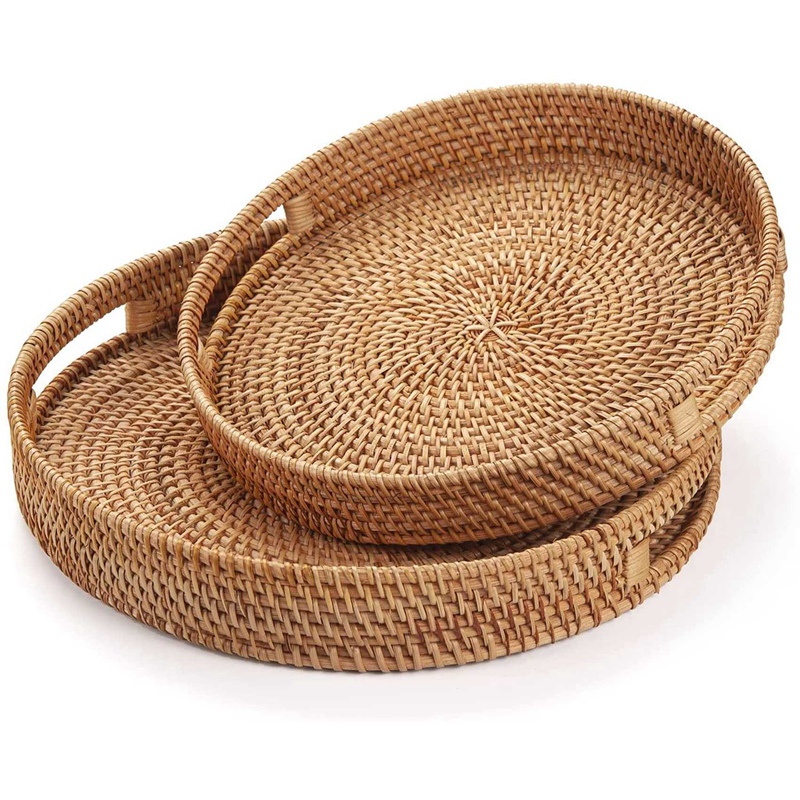 Rattan Tray Handle - Plateau de service rond en rotin,