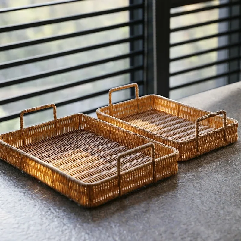 Plateau de rangement en plasti - Rattan Tray Handle avis et prix