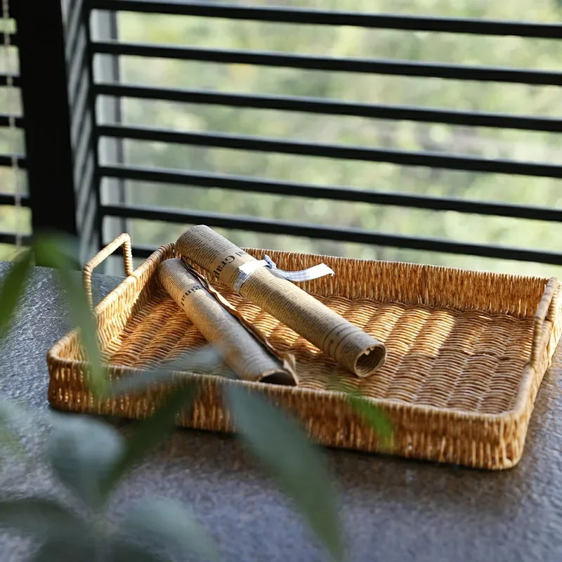 Plateau de rangement en plasti - Rattan Tray Handle avis et prix