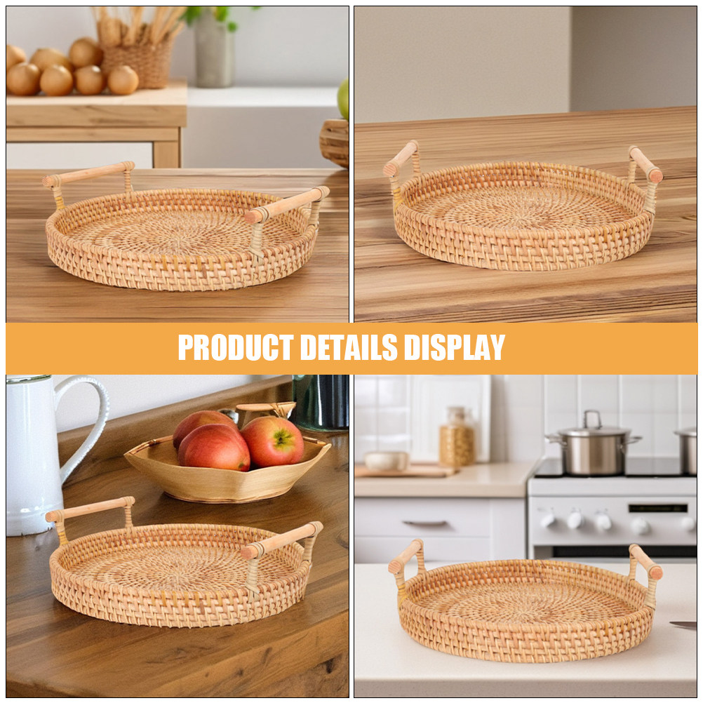 Plateau rond en rotin fait mai - Rattan Tray Handle avis et prix