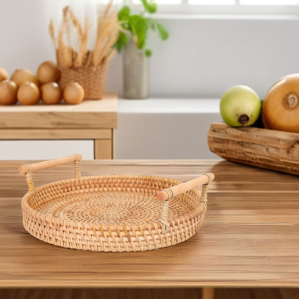 Plateau rond en rotin fait mai - Rattan Tray Handle avis et prix