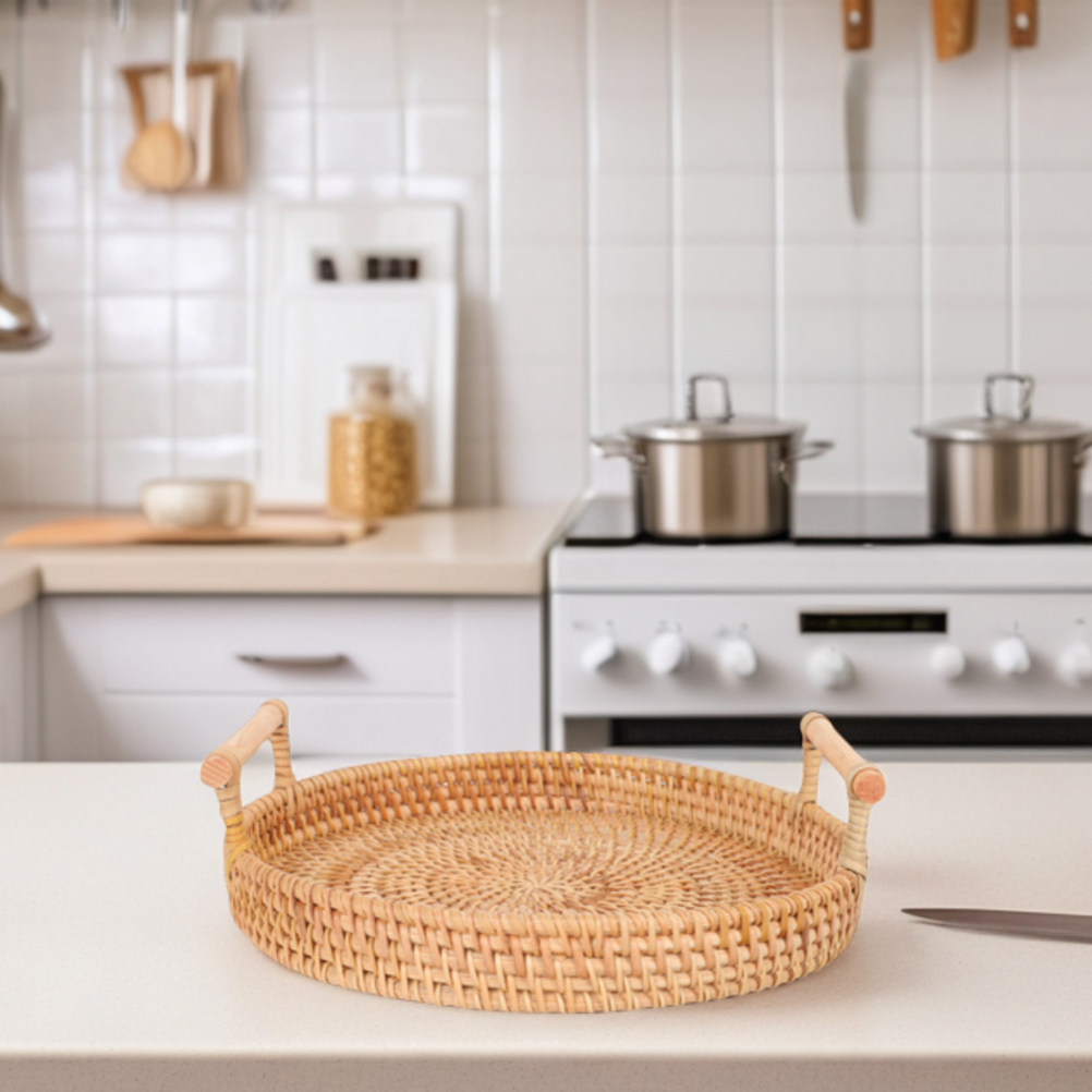 Plateau rond en rotin fait mai - Rattan Tray Handle avis et prix