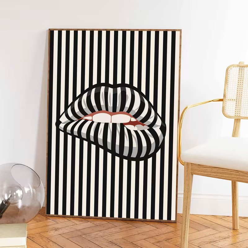 Affiche murale en toile rayée  - Interior Design Apartment avis et prix