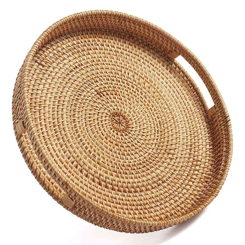 Plateau de service rond en rot - Rattan Tray Handle avis et prix