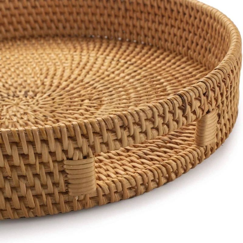 Plateau de service rond en rot - Rattan Tray Handle avis et prix