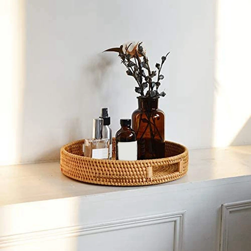 Plateau de service rond en rot - Rattan Tray Handle avis et prix