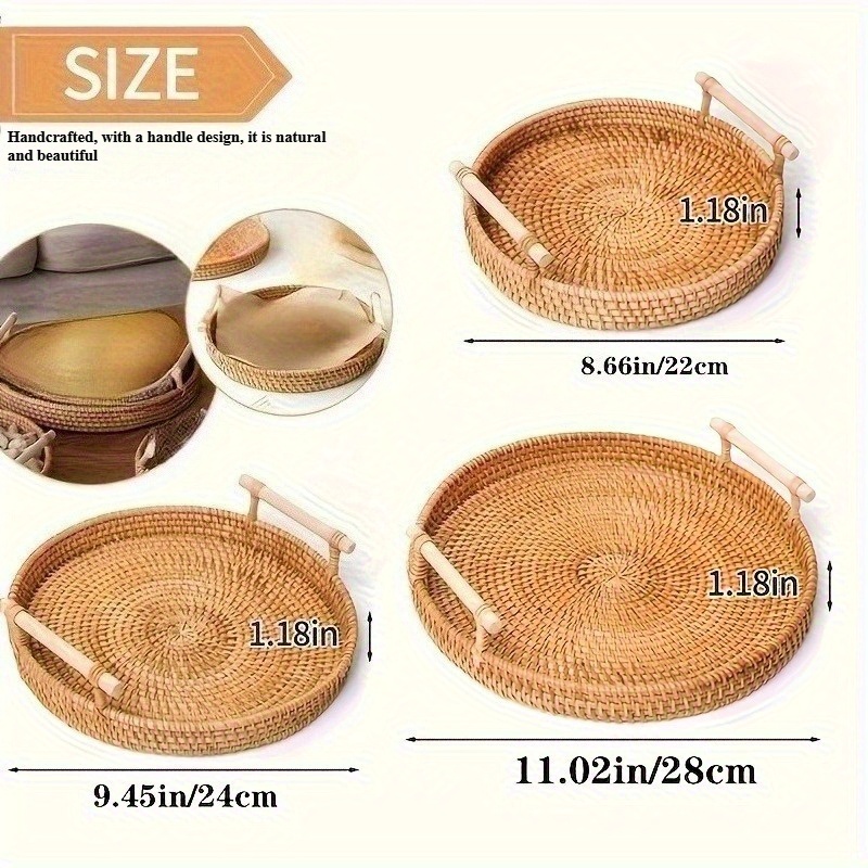 Plateau rond en rotin fait mai - Rattan Tray Handle avis et prix